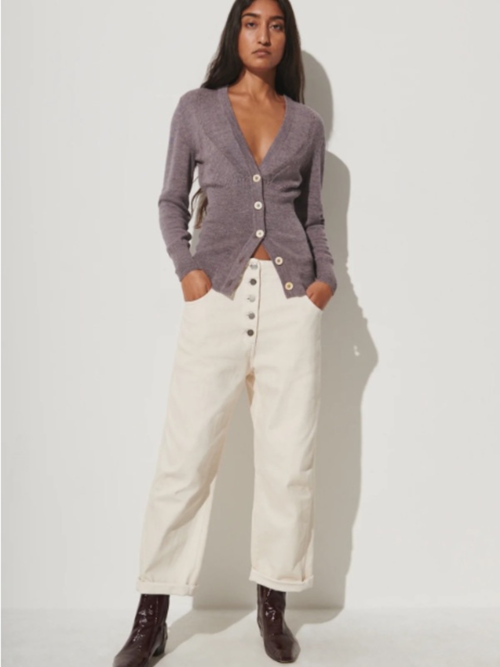 RACHEL COMEY POMONA DENIM ELKIN DIRTY WHITE Cream colored barrel jeans size 8